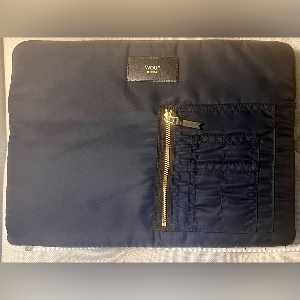 WOUF Navy Padded Laptop Sleeve Case with Gold Zipper 13.5” x 10”